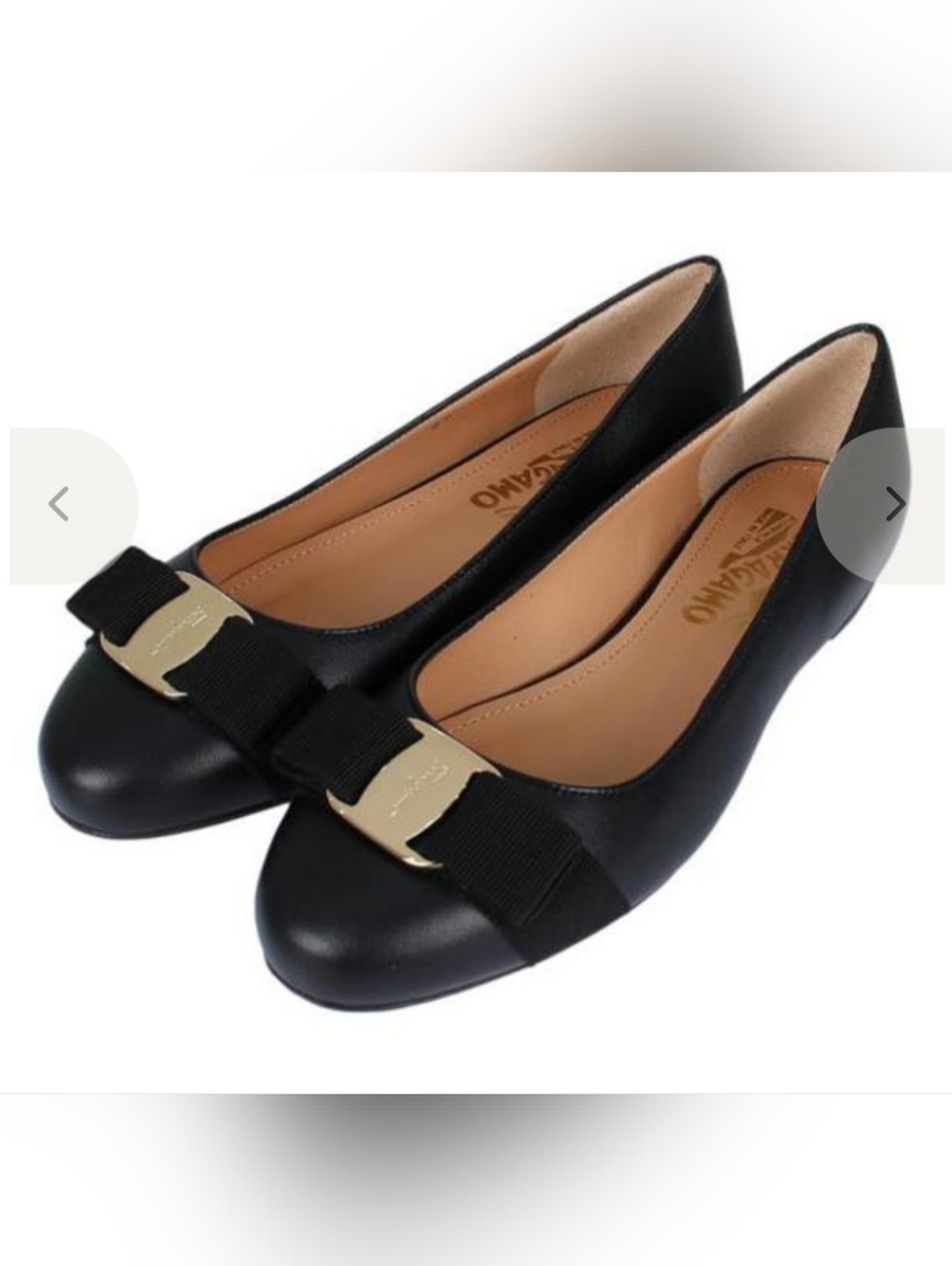 SALVATORE FERRAGAMO,  Brown Leather Vara Bow Ballet Flats with Gold Plaque
